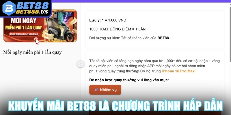 Khuyến mại Bet88 Khuyến mãi Bet88 là chương trình ưu đãi siêu hấp dẫn